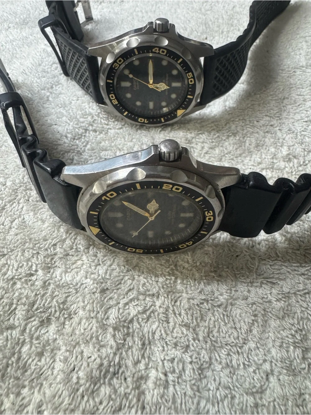 Casio Black Dial Men's Quartz Dive-Style Watch with Gold Accents